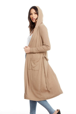 Chaser Brand Cozy Rib Long Sleeve Open Hooded Duster w/Belt - Taryn x Philip Boutique