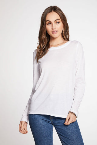 Chaser Brand Recycled Vintage Jersey Raw Edge Crew Neck Tee in White - Taryn x Philip Boutique