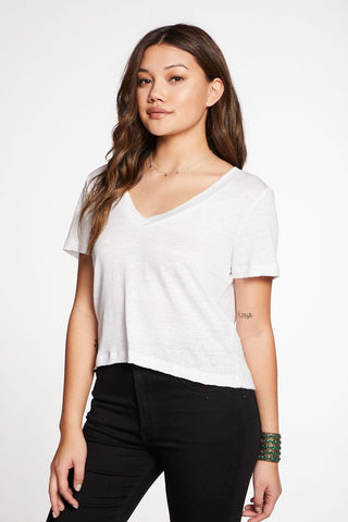Chaser Brand Linen Jersey Cropped V-Neck Tee - Taryn x Philip Boutique