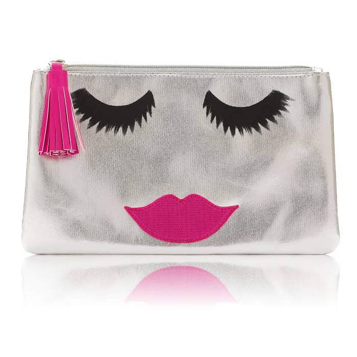 Emma Lomax Silver Metallic PVC Emoji Face Makeup Clutch Bag - Taryn x Philip Boutique