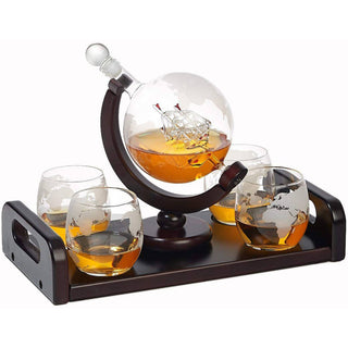 Etched Globe Whiskey Decanter Set + 4 Whisky Glasses - Taryn x Philip Boutique