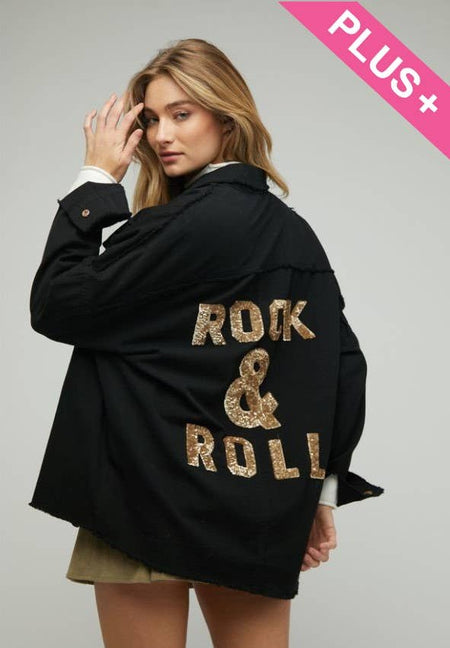 Black Rock & Roll Gold Sequin Jacket  - Plus Size - Taryn x Philip Boutique