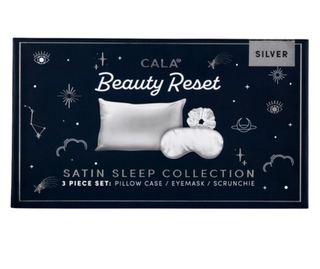 Best Beauty Group - CALA Satin Pillow Case Eyemask Scrunchie Sleep 3 Piece Set: Silver