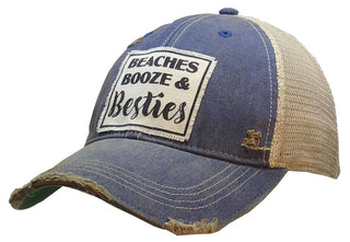 Beaches Booze & Besties Distressed Trucker Hat Baseball Cap - Taryn x Philip Boutique