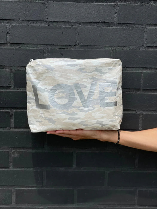 Hi Love Travel Large Pack in Shimmer Golden Camo with Silver "LOVE" - Taryn x Philip Boutique