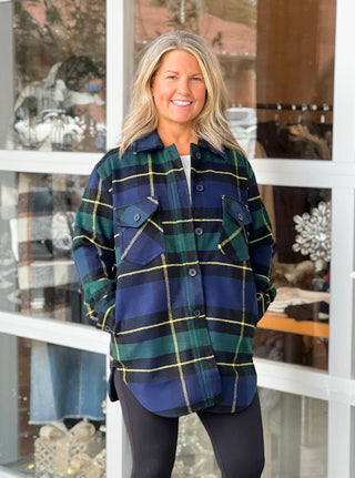 RD Style Plaid Woven Shirt Jacket - Green/Blue - Taryn x Philip Boutique