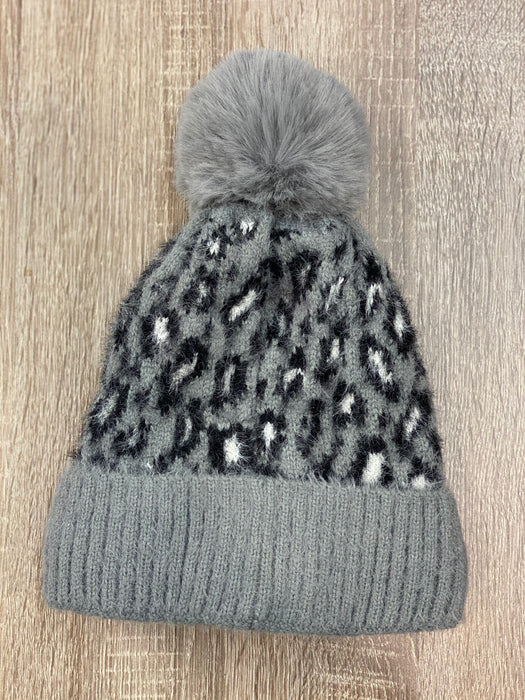 Winter Leopard Beanie with Pom Pom - Multiple Colors