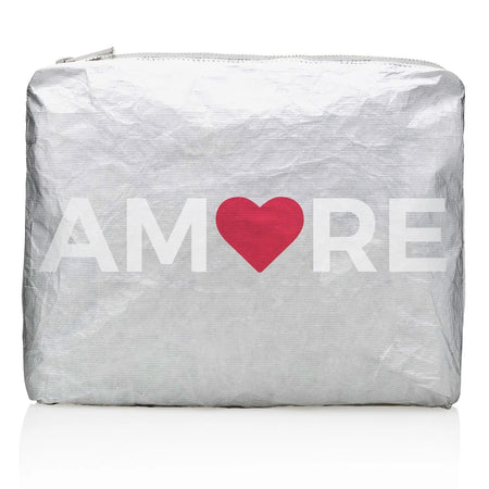 Hi Love Travel Large Zipper Pack in Silver with "Amore" - Taryn x Philip Boutique