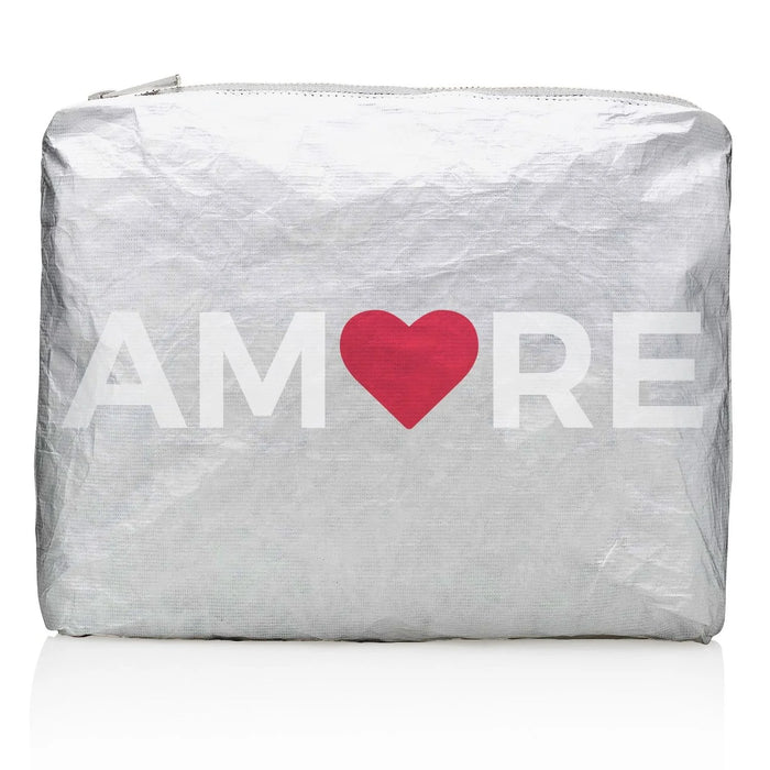 Hi Love Travel Large Zipper Pack in Silver with "Amore"