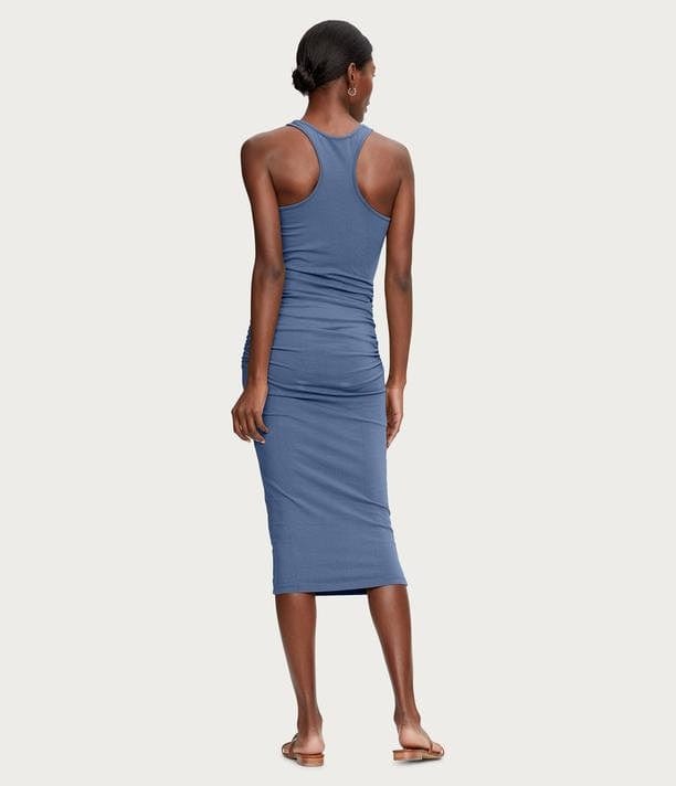 michael stars racerback midi dress MICHAEL STARS Halter Neck Racerback Ruched Sides Midi Dress Black XL