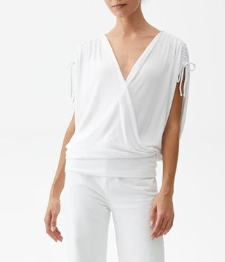 Michael Stars Cadence Ruched Sleeve OS Shirt in White - Taryn x Philip Boutique