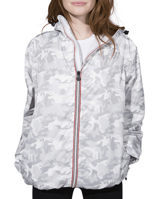 O8lifestyle Sloane Print - White Camo Full Zip Packable Rain Jacket - Taryn x Philip Boutique