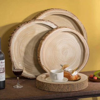Wood Tree Bark Indented Display Tray Serving Plate Charger - Taryn x Philip Boutique