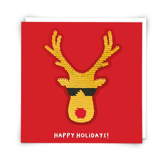 Holiday Rudolph Card with Reusable Reversible Sequin Patch - Taryn x Philip Boutique