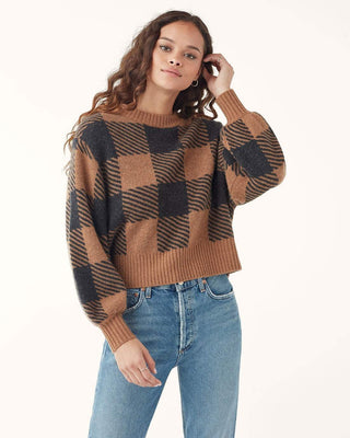 Splendid Aurora Plaid Sweater in Caramel Heather Charcoal - Taryn x Philip Boutique